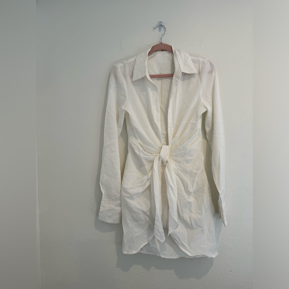 Choosy - Tie Front Shirt Dress - White - Size 4